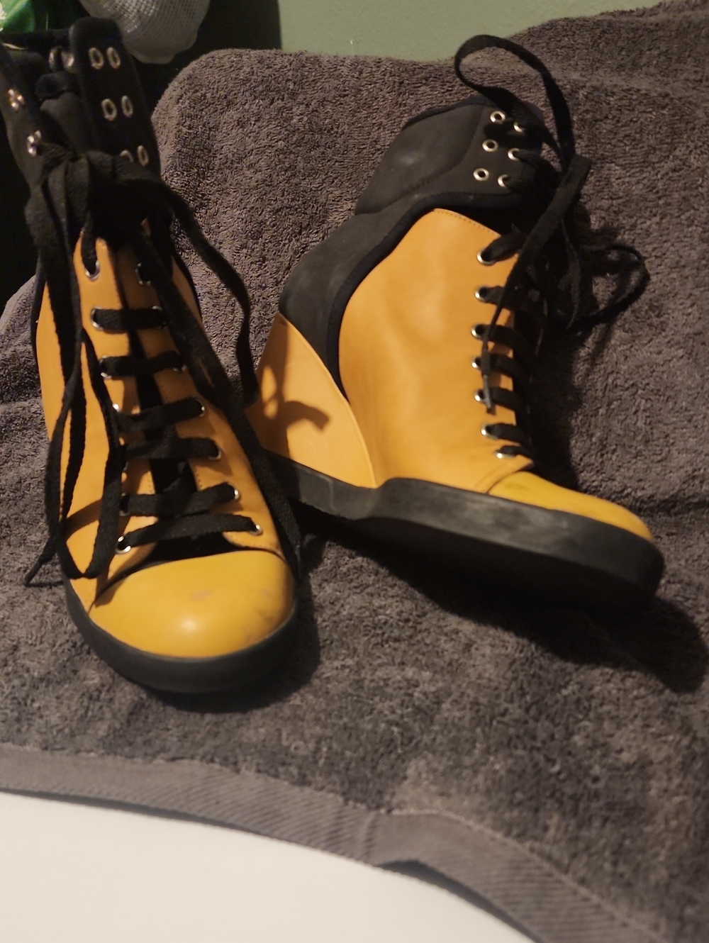 See By Chloe' Yellow Lace-Up Wedge Booties